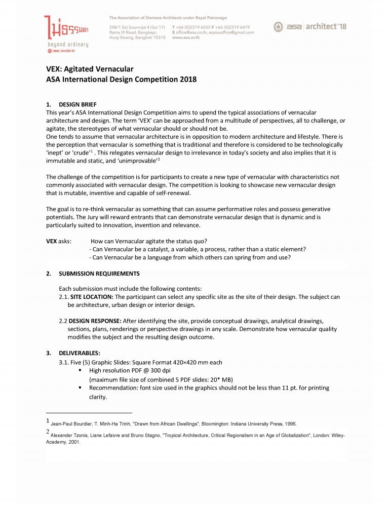 ASA International Design Competition 2018 สมาคมสถาปนิกสยาม ในพระบรมราชูปถัมภ์
